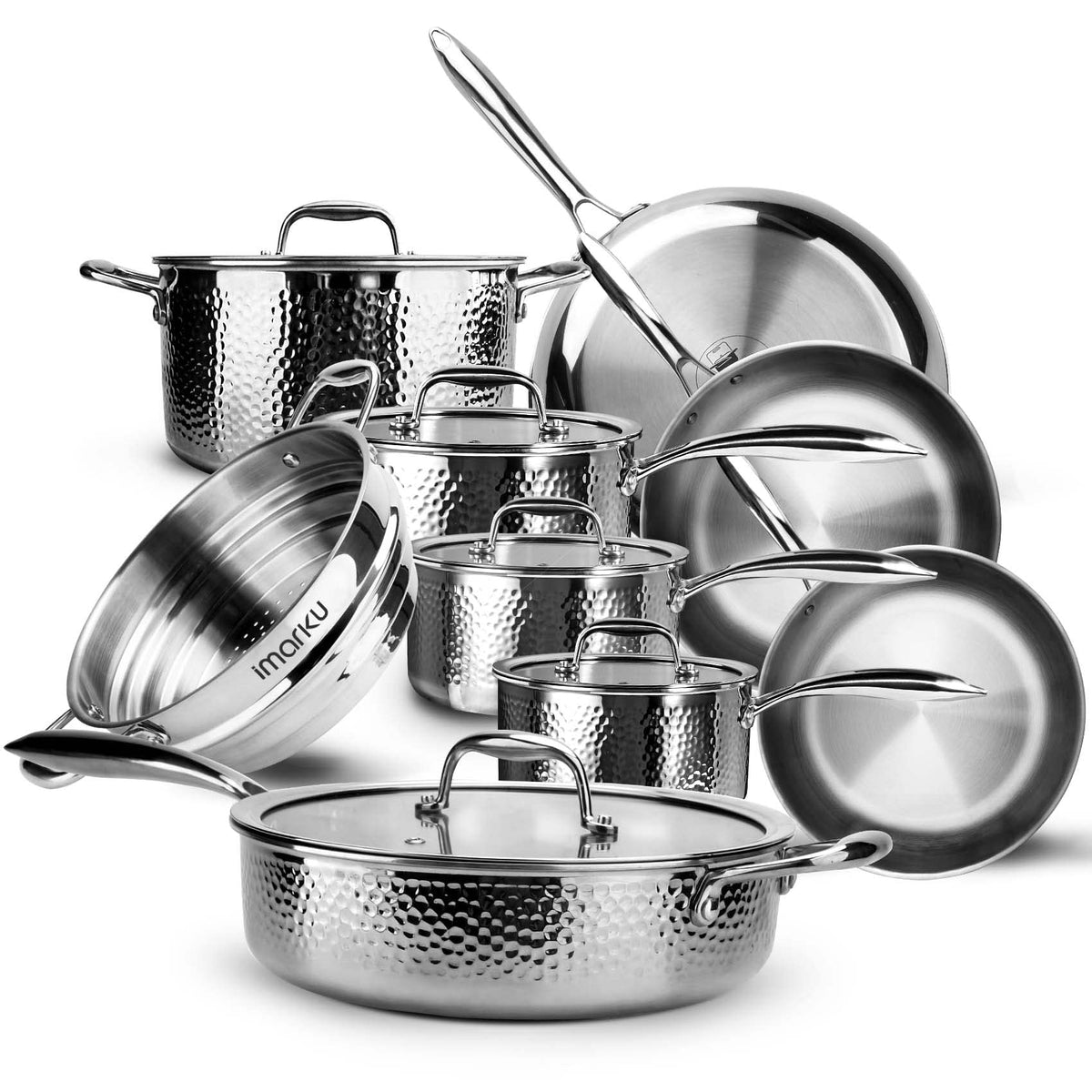 Conjunto imarku de 14 piezas con tapas, ideal para hervir y saltear.