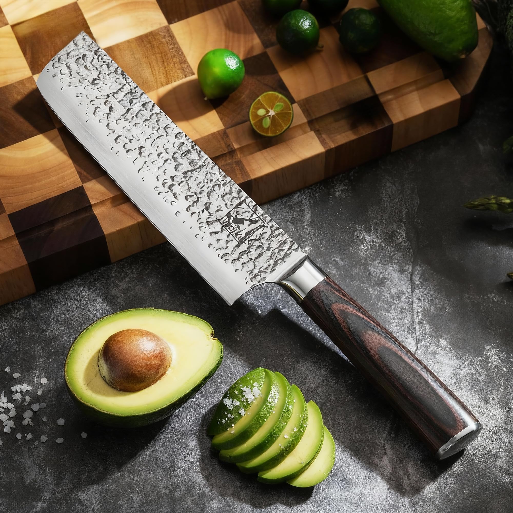Cuchillo IMARKU Nakiri diseño anti pegado para cortes suaves