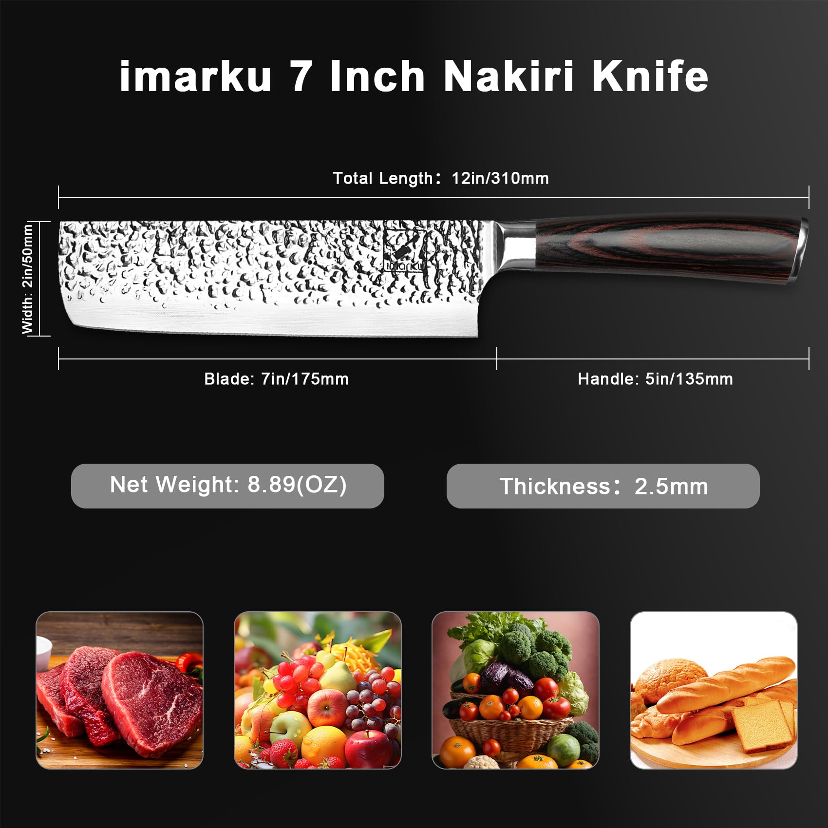 Filo martillado IMARKU Nakiri facilita deslizamientos suaves