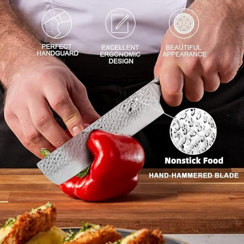 detalle hammered en hoja nakiri imarku para cortar con suavidad