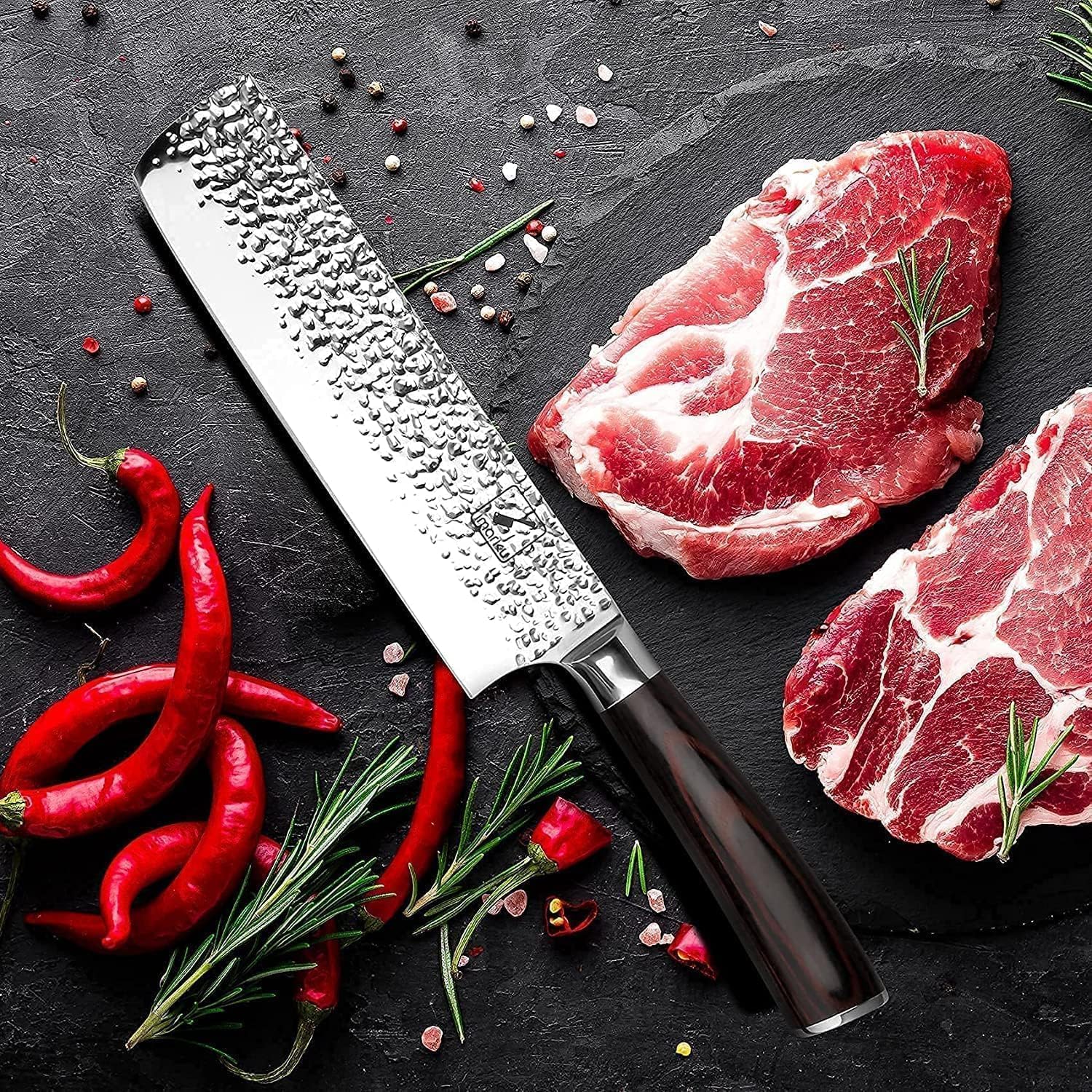 vista de corte de vegetales con cuchillo nakiri imarku para uso diario