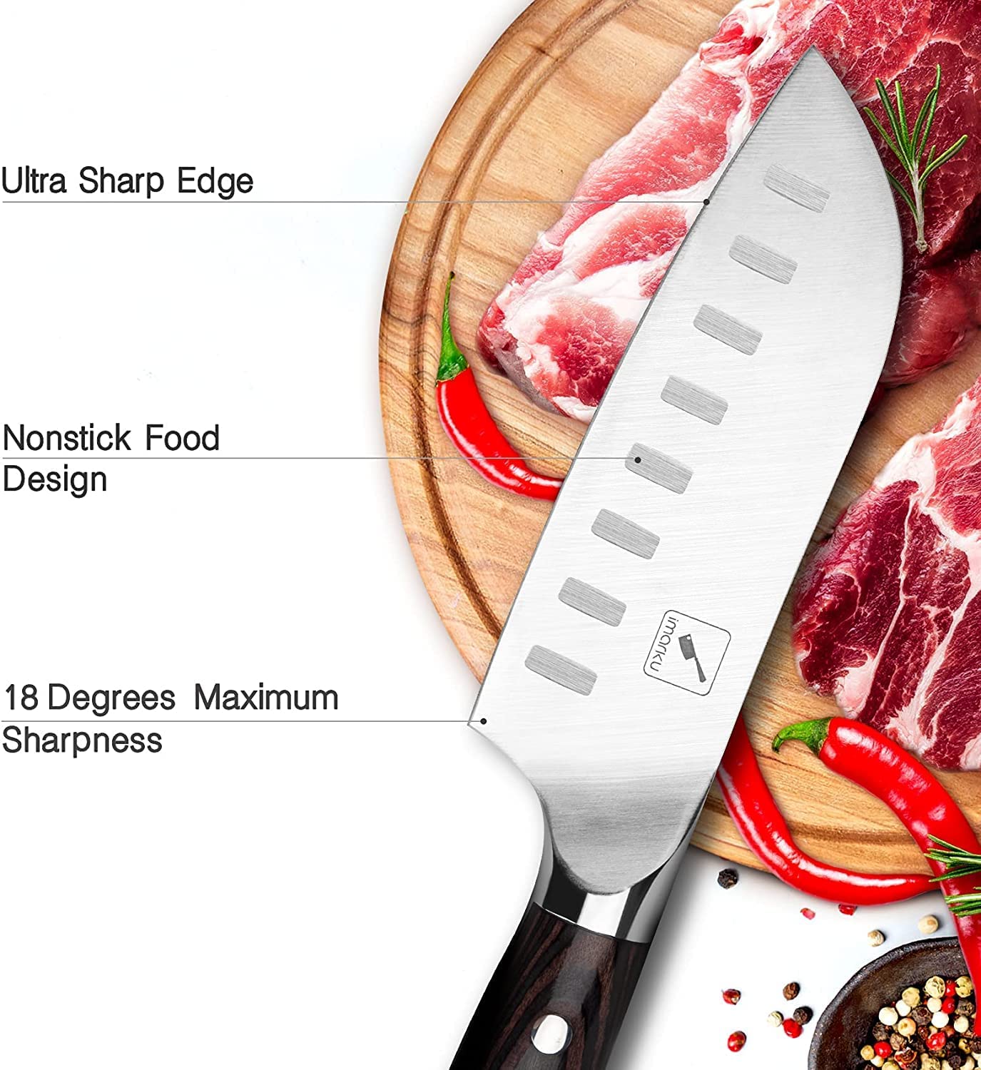 Imarku Santoku 5 pulgadas, acero SUS440A resistente a oxidación.