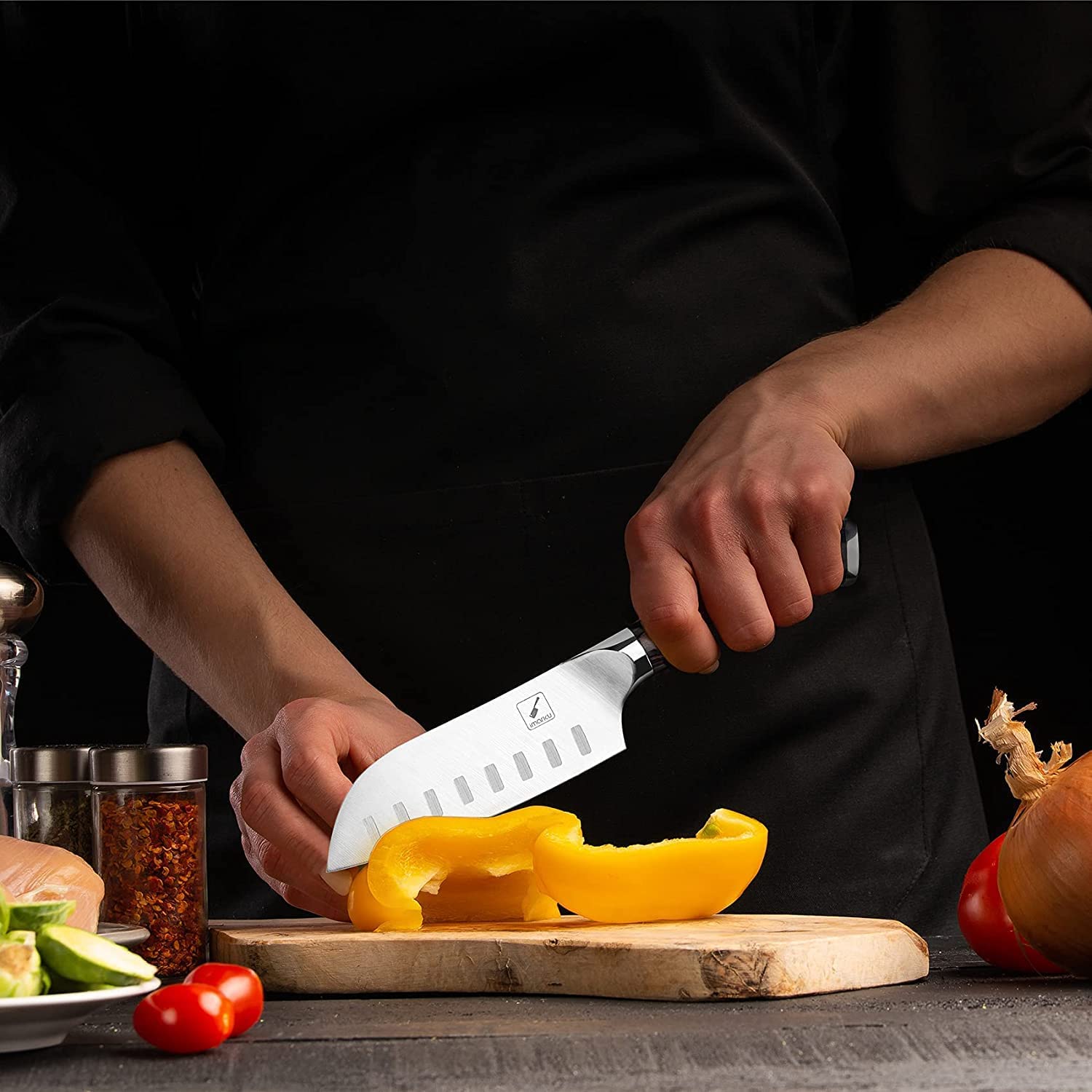 Imarku Santoku 5 pulgadas, versátil para carne, verduras y pan.
