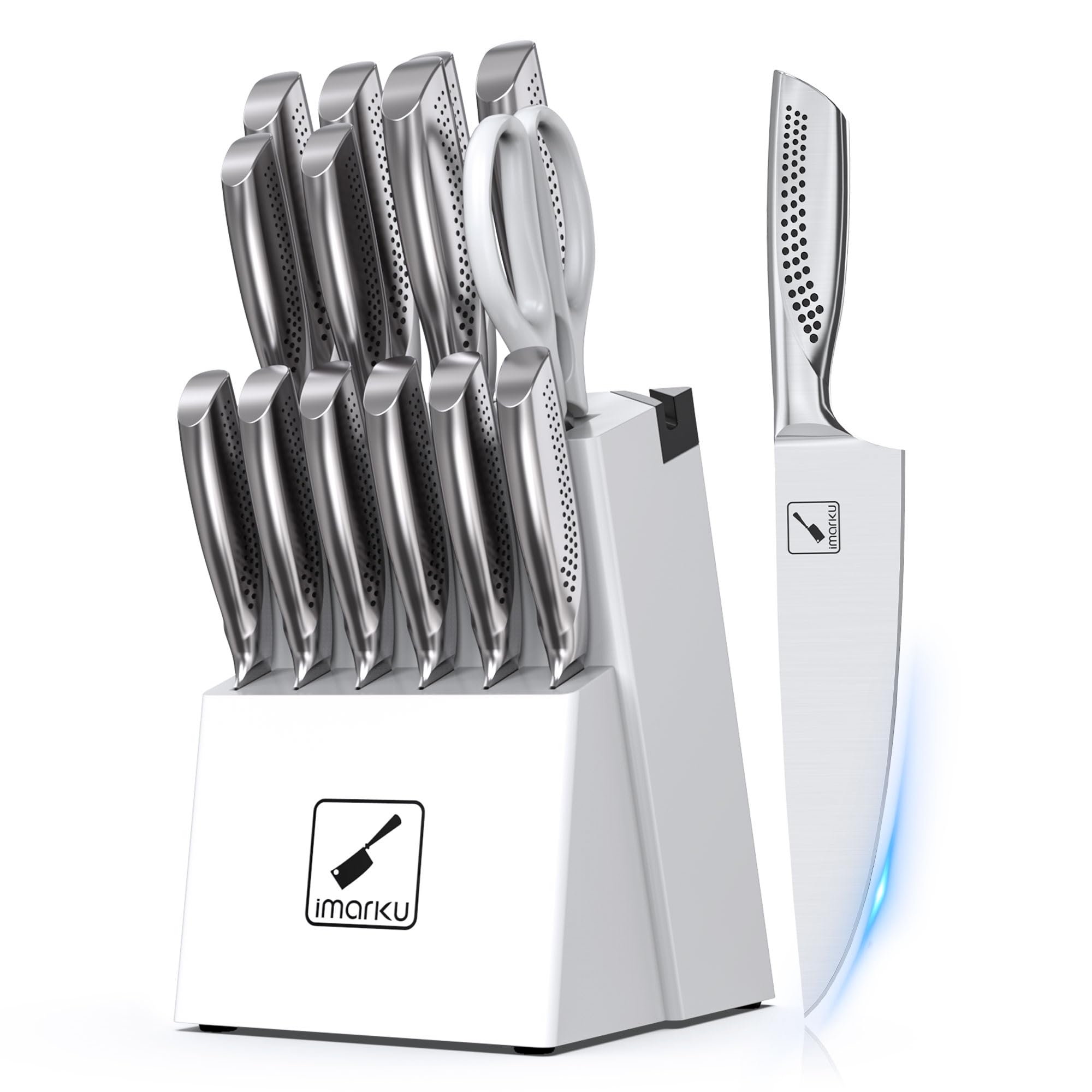 Conjunto imarku 15 piezas en bloque con afilador integrado para cocina.