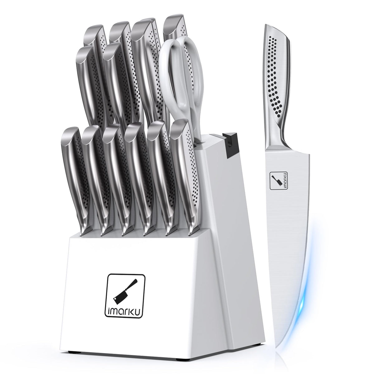 Conjunto imarku 15 piezas en bloque con afilador integrado para cocina.
