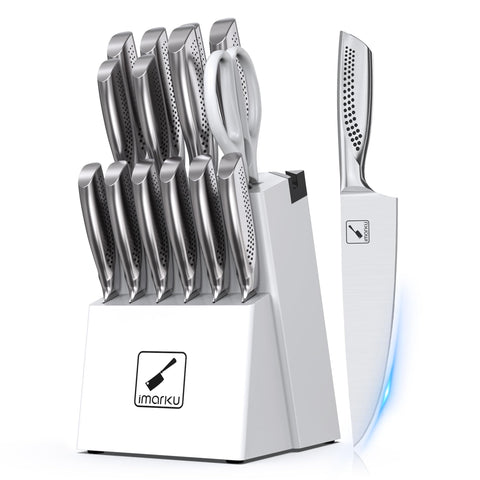 Conjunto imarku 15 piezas en bloque con afilador integrado para cocina.