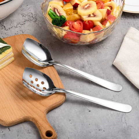 IMEEA cuchara ranurada con borde plano, perfecta para escurrir verduras y pastas.