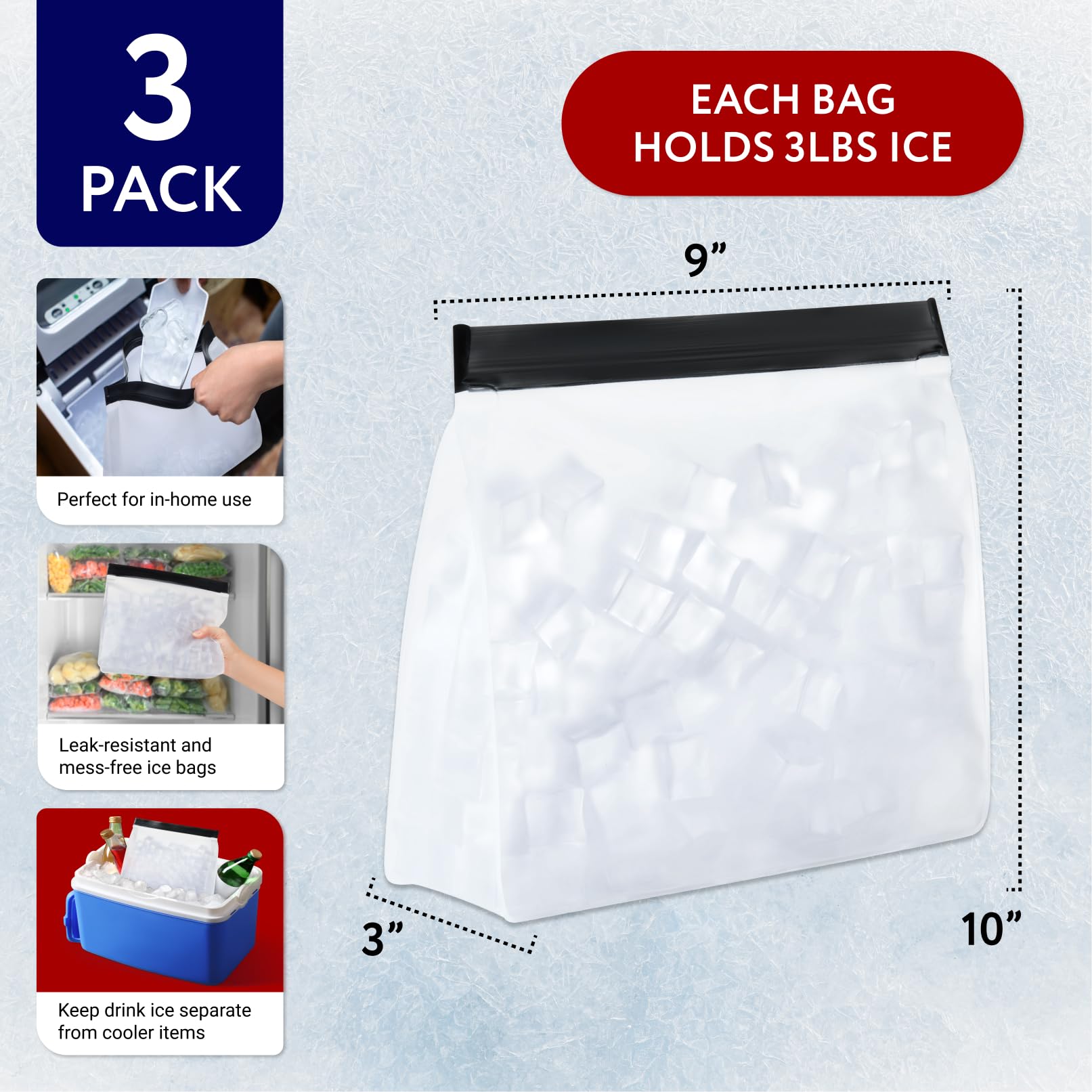 Bolsas de hielo IMPRESA con fuelle en la base para llenado estable