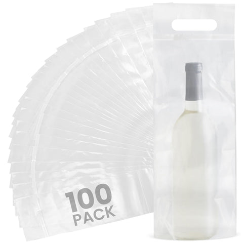 Bolsas IMPRESA transparentes con asa para transportar vino de forma segura.