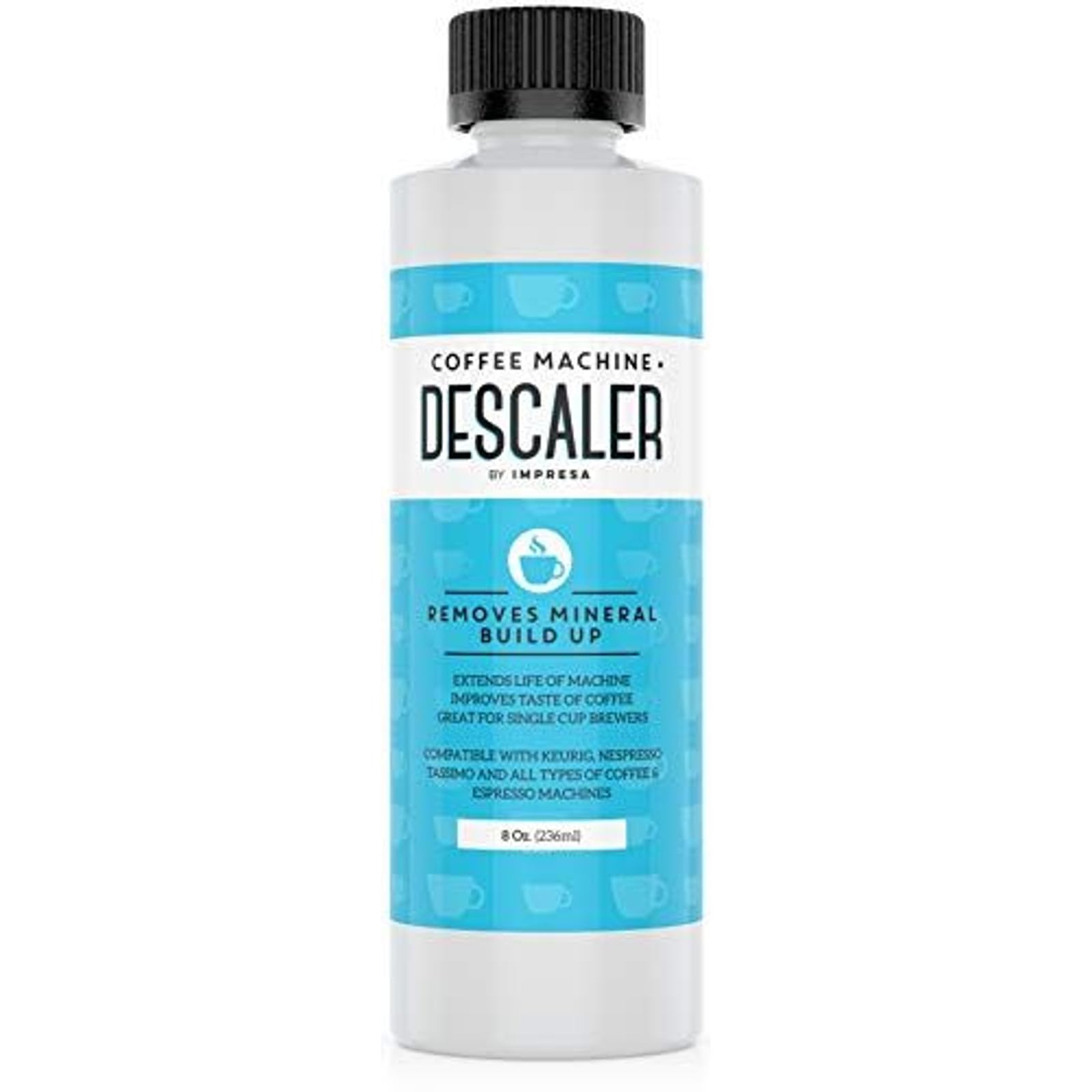 IMPRESA desincrustante para cafetera: botella lista para uso regular y seguro.