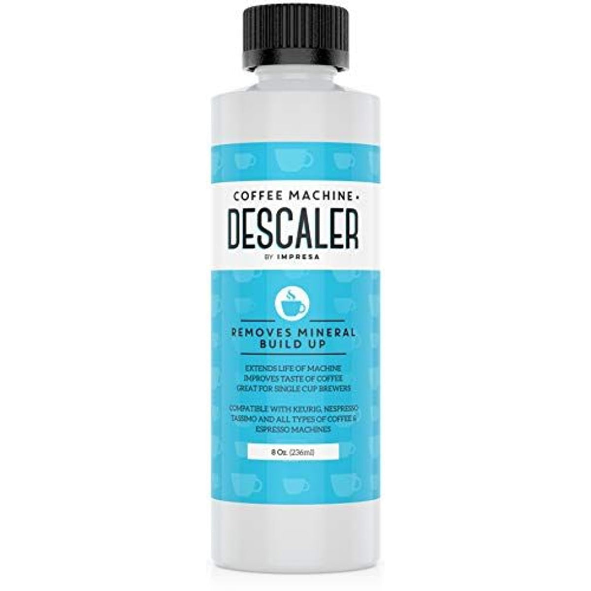 IMPRESA desincrustante para cafetera: botella lista para uso regular y seguro.