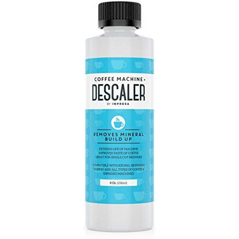 IMPRESA desincrustante para cafetera: botella lista para uso regular y seguro.
