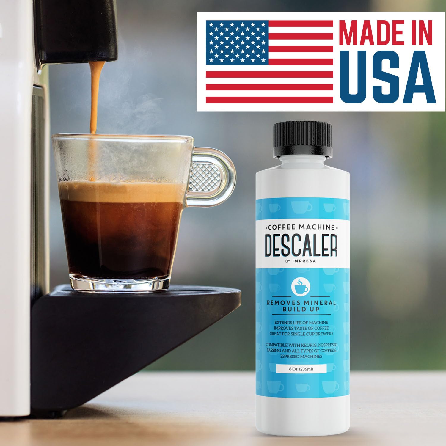 IMPRESA Desincrustante, mantenimiento de cafetera, desincrusta fácilmente y mantiene sabor constante.