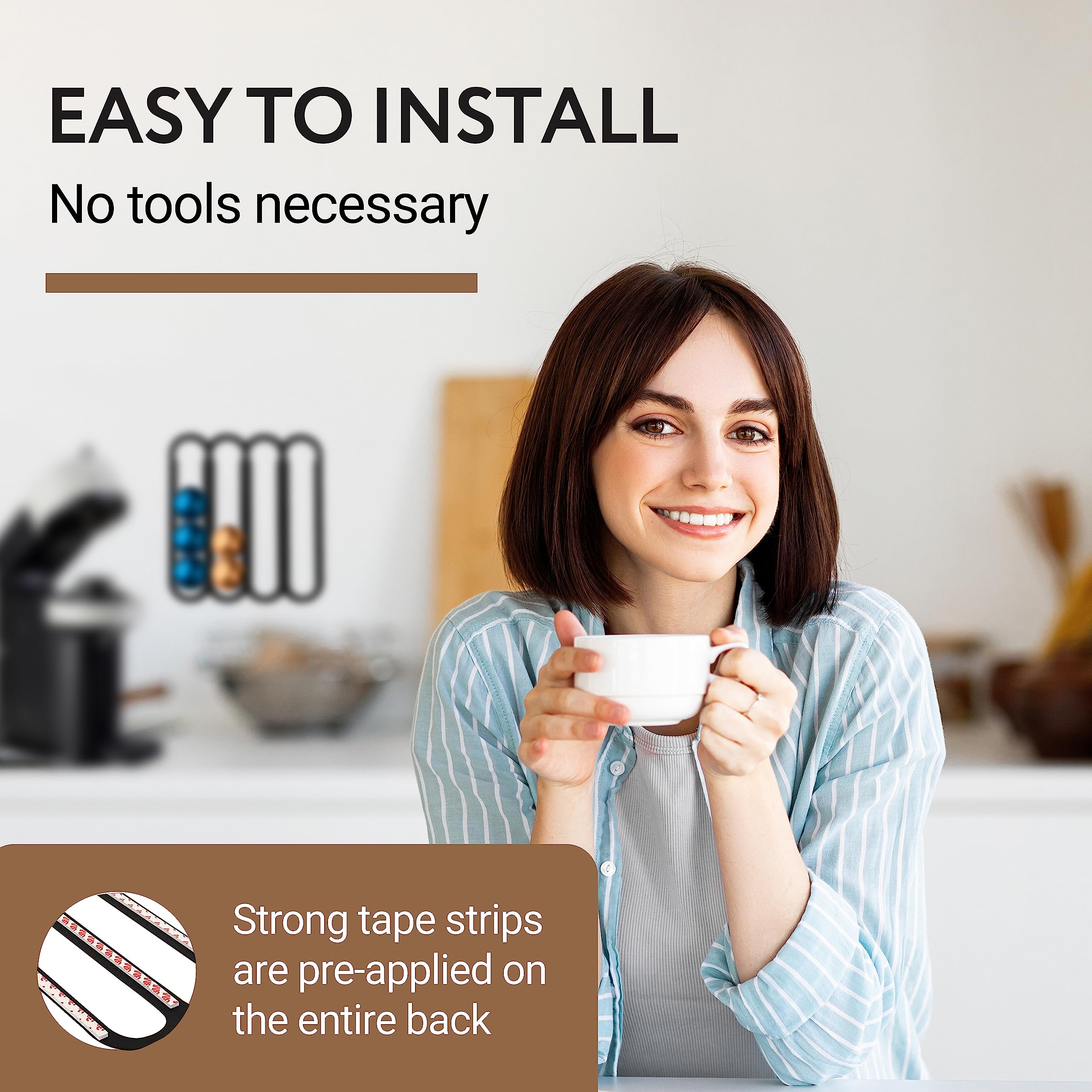 Montaje en pared eficiente con adhesivo de IMPRESA para ahorrar espacio.