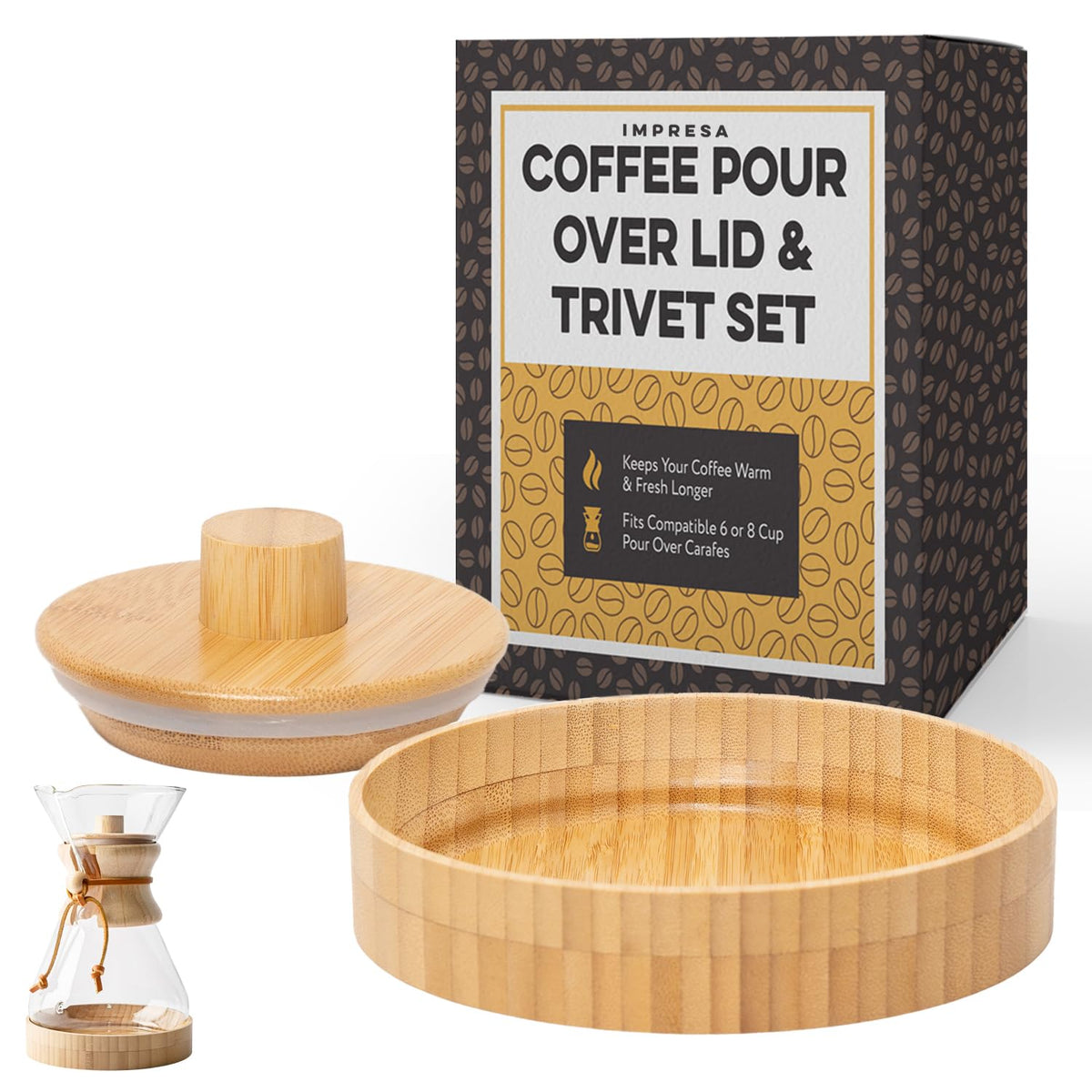 IMPRESA tapa para Chemex 6–8 tazas mantiene el calor del café al reposar