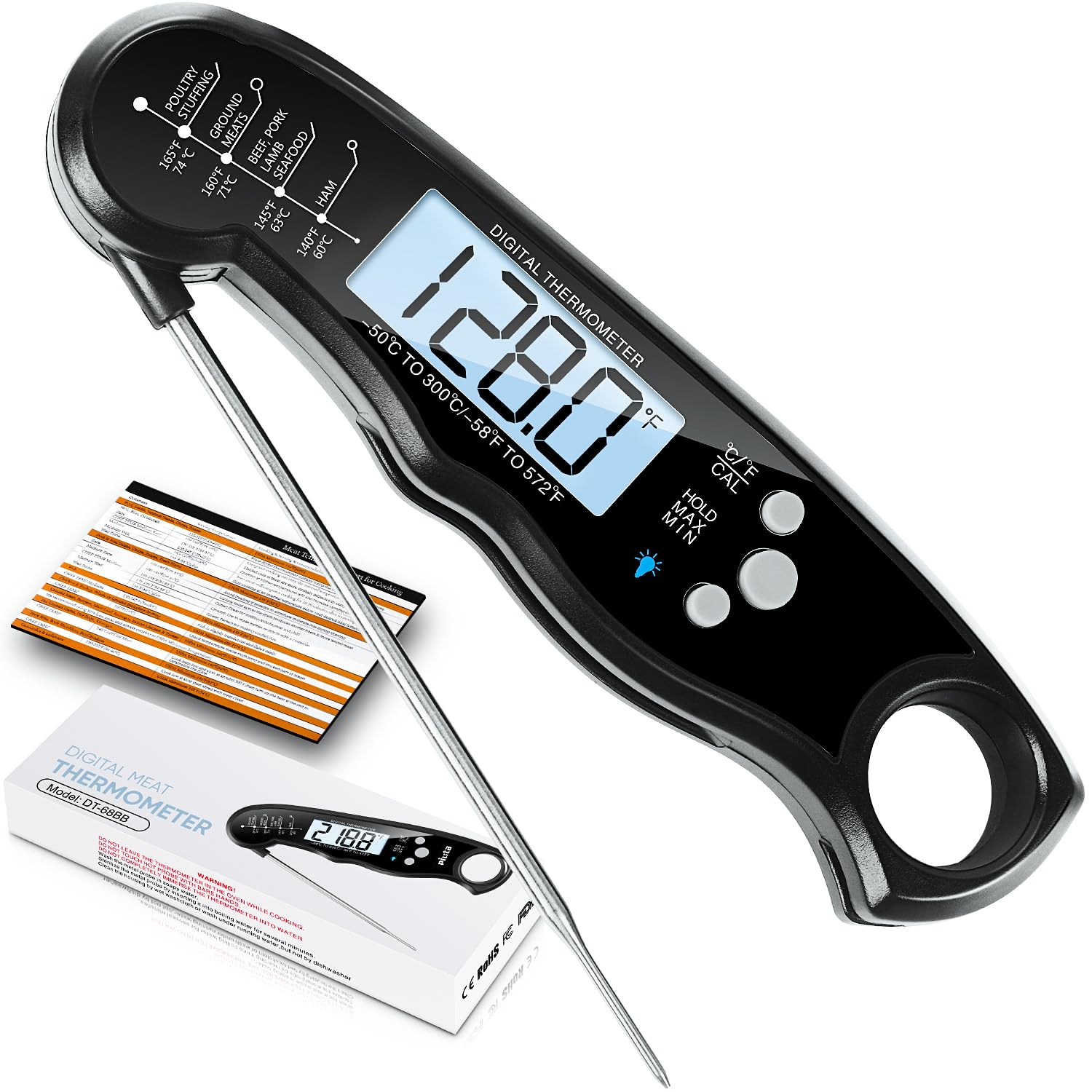 Termómetro ImSaferell con punta de 1,7 mm para inserción precisa.