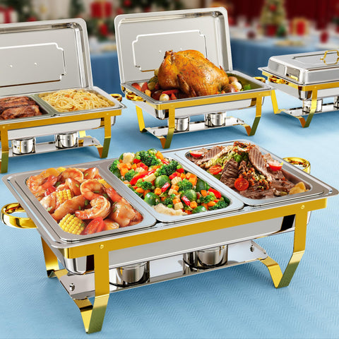 Fuente IMXSUMDA para buffet de 9.5 cuartos en oro, ideal para presentaciones elegantes.