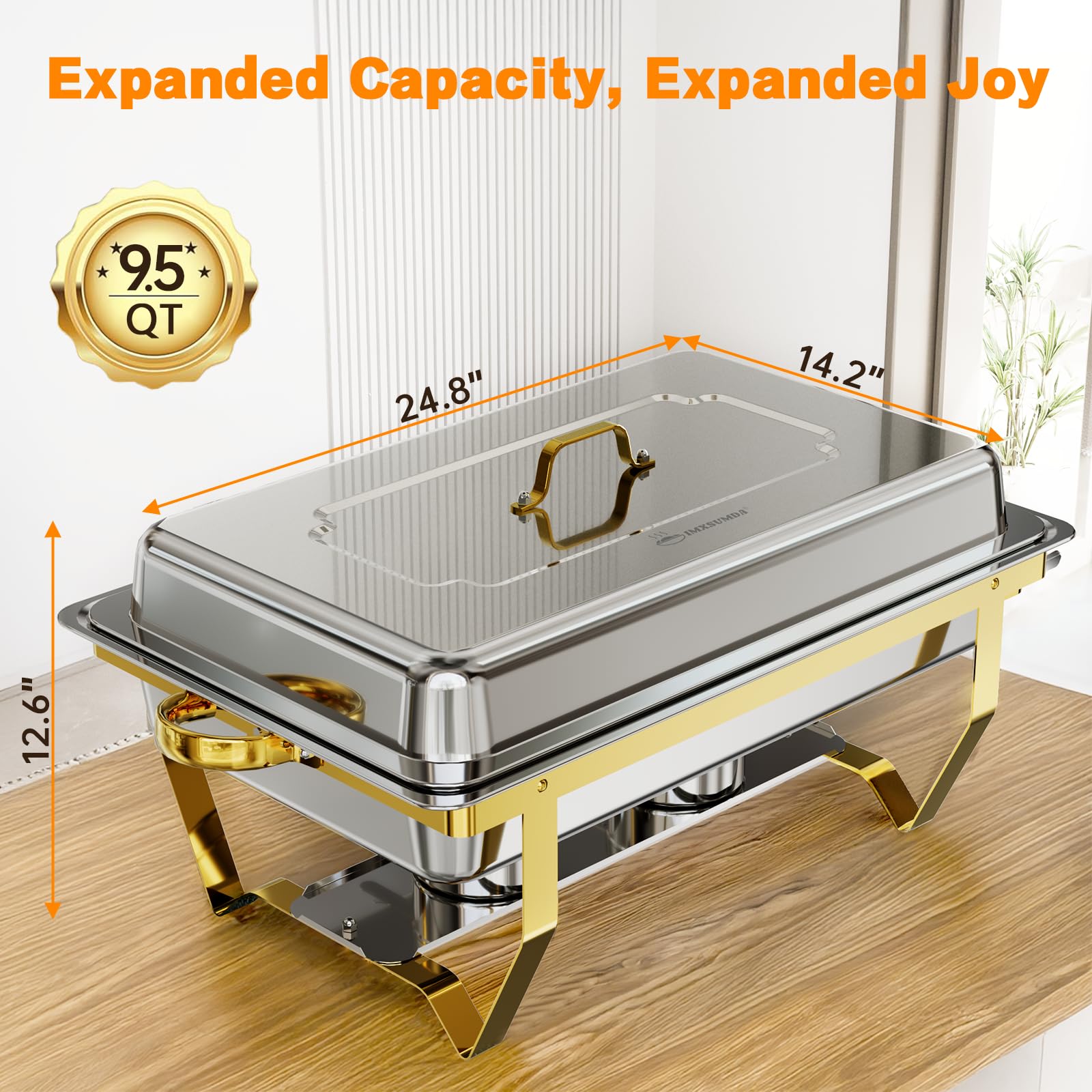 Fuente IMXSUMDA para buffet de 9.5 cuartos en plata, diseño resistente y limpieza fácil.