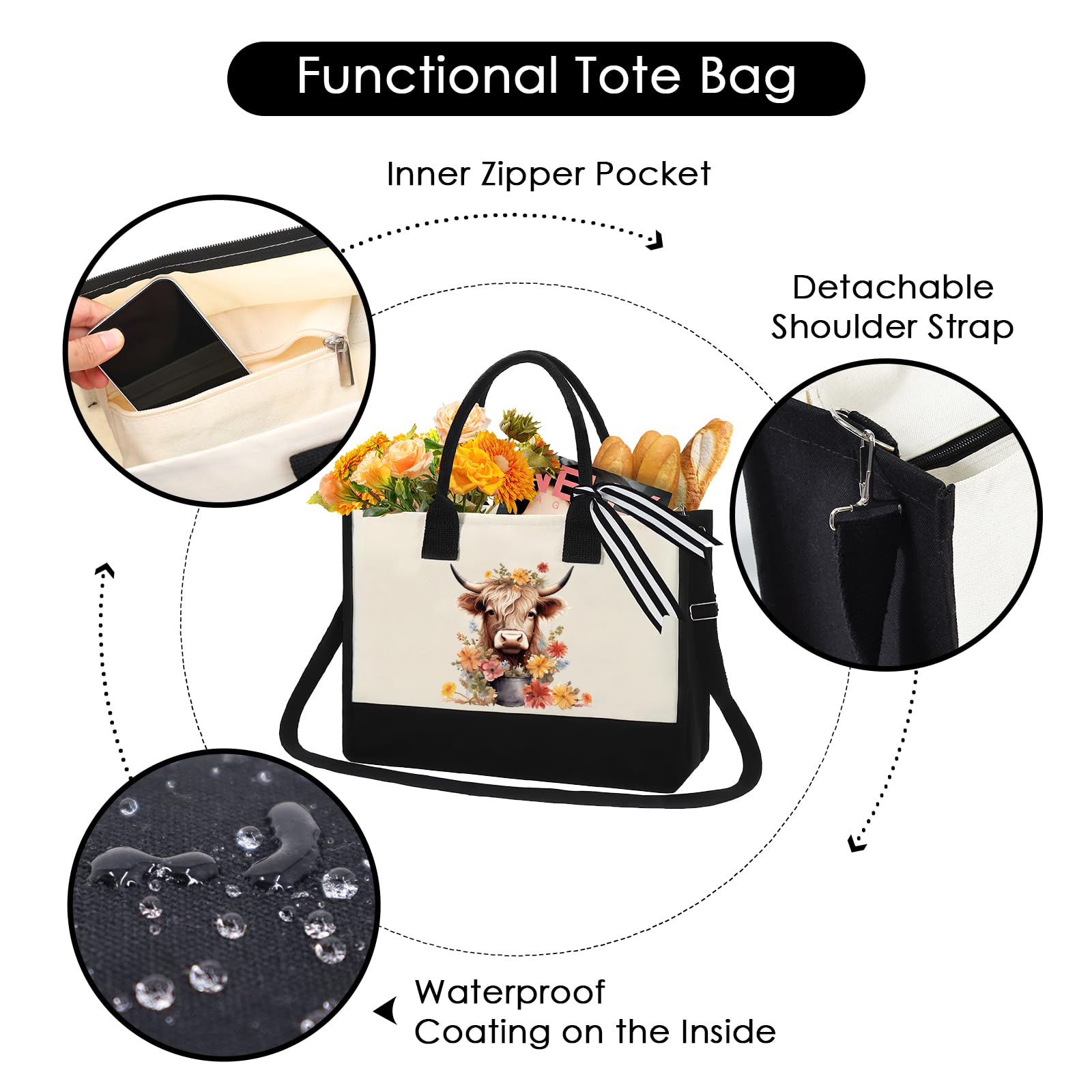 Interior espacioso del tote INCOK para libros y botellas
