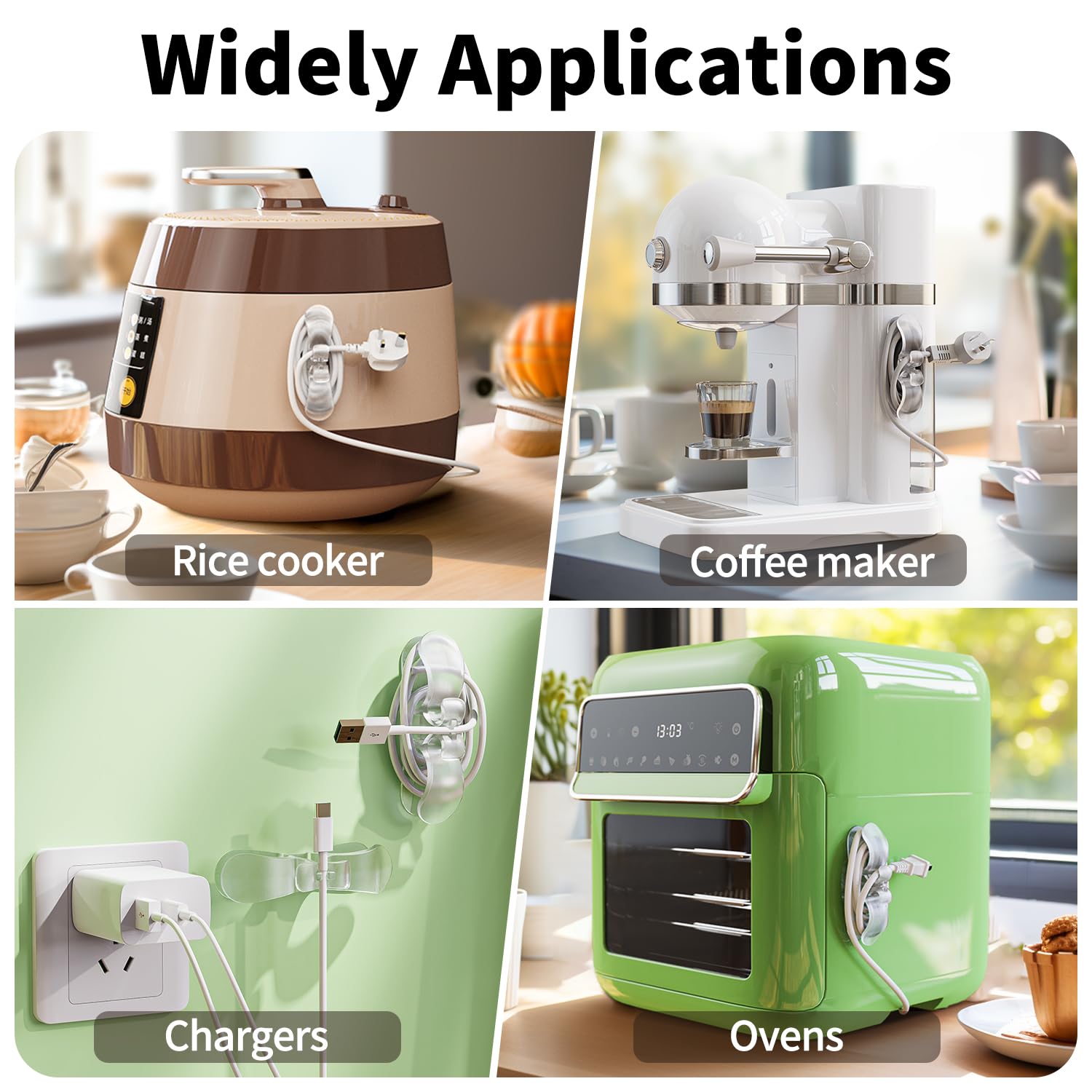 INDEMO organizador de cables para cafetera, base adhesiva práctica