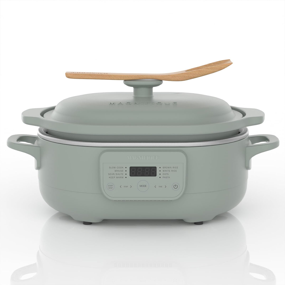 INDY VAC olla lenta 4 cuartos color oliva, exterior moderno para cocina actual.
