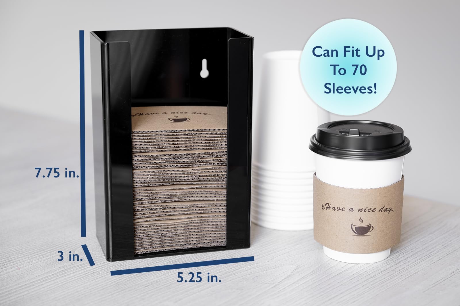 Inevibe almacenamiento para mangas de café con capacidad de 75 unidades.