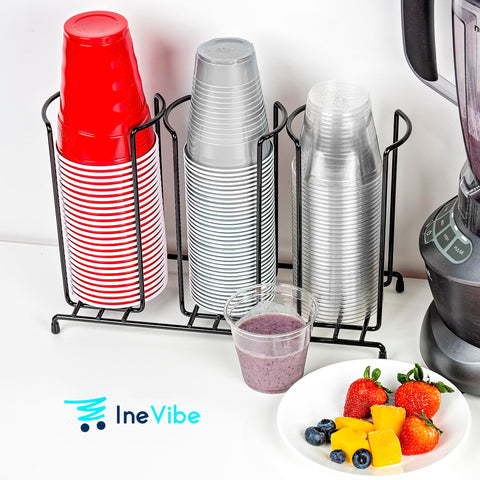 Inevibe: rack de metal negro para tapas y tazas, perfecto para cafeterías de alto flujo.