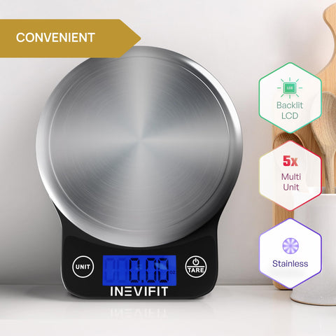 INEVIFIT balanza con baterías incluidas, lista para usar desde la compra.