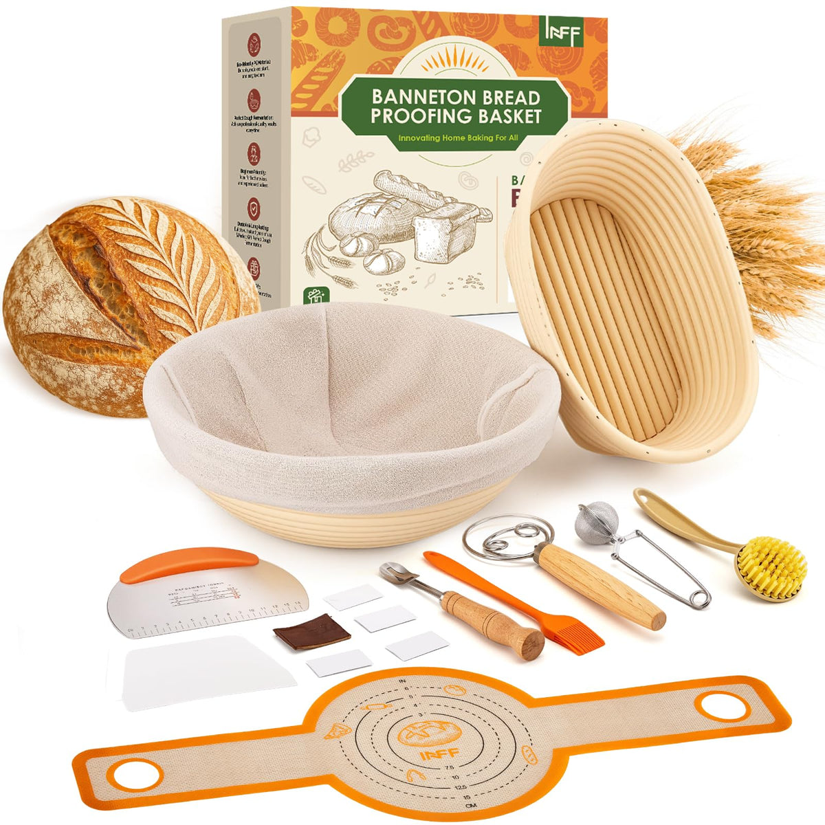 INFF Banneton redondo de 10 pulgadas para fermentar y dar forma uniforme