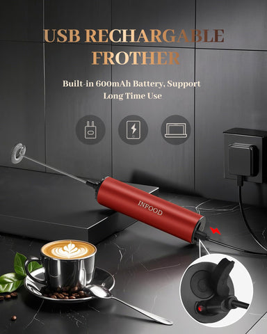 INFOOD batidor café con motor potente brinda espuma uniforme para capuchino.