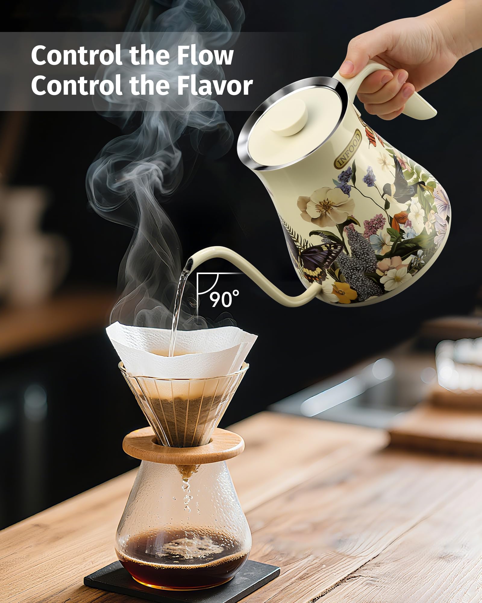 INFOOD hervidor cuello de ganso preciso para verter con control en cada taza.