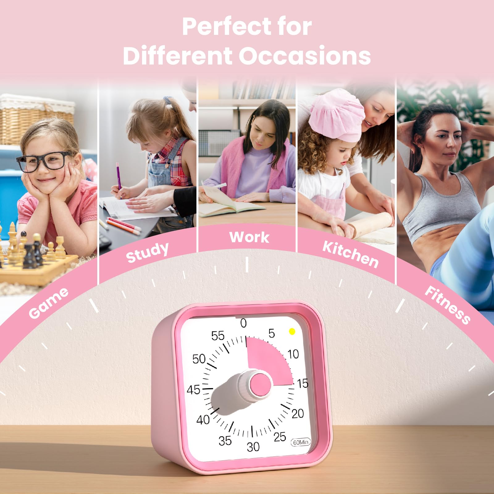 InfPokid temporizador visual, diseño rosa, añade estilo y visibilidad al espacio.