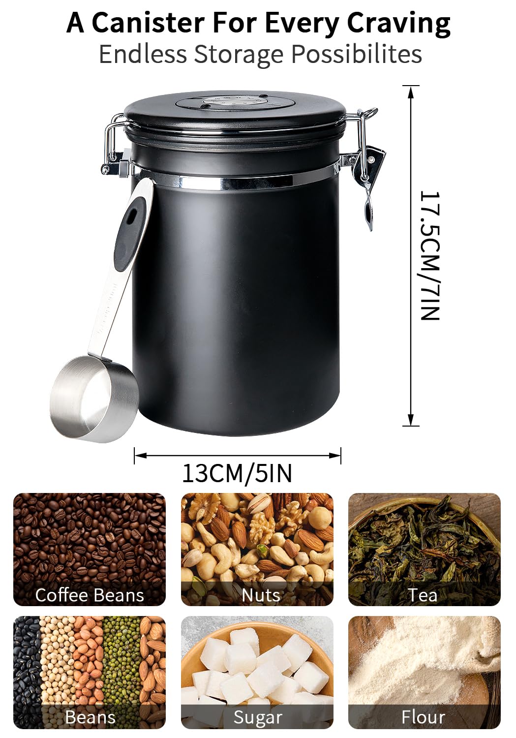 INFTYLE Lata de café con apertura amplia facilita rellenar y limpiar.