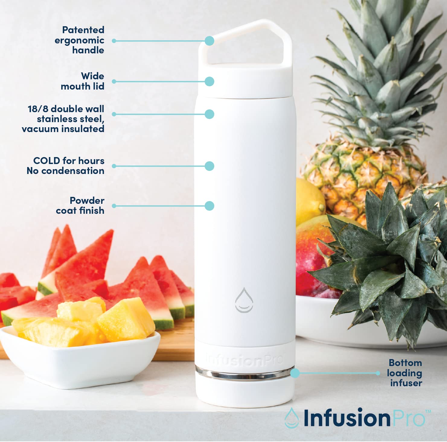 Infusion Pro manija ergonómica para llevarla cómodamente en viaje
