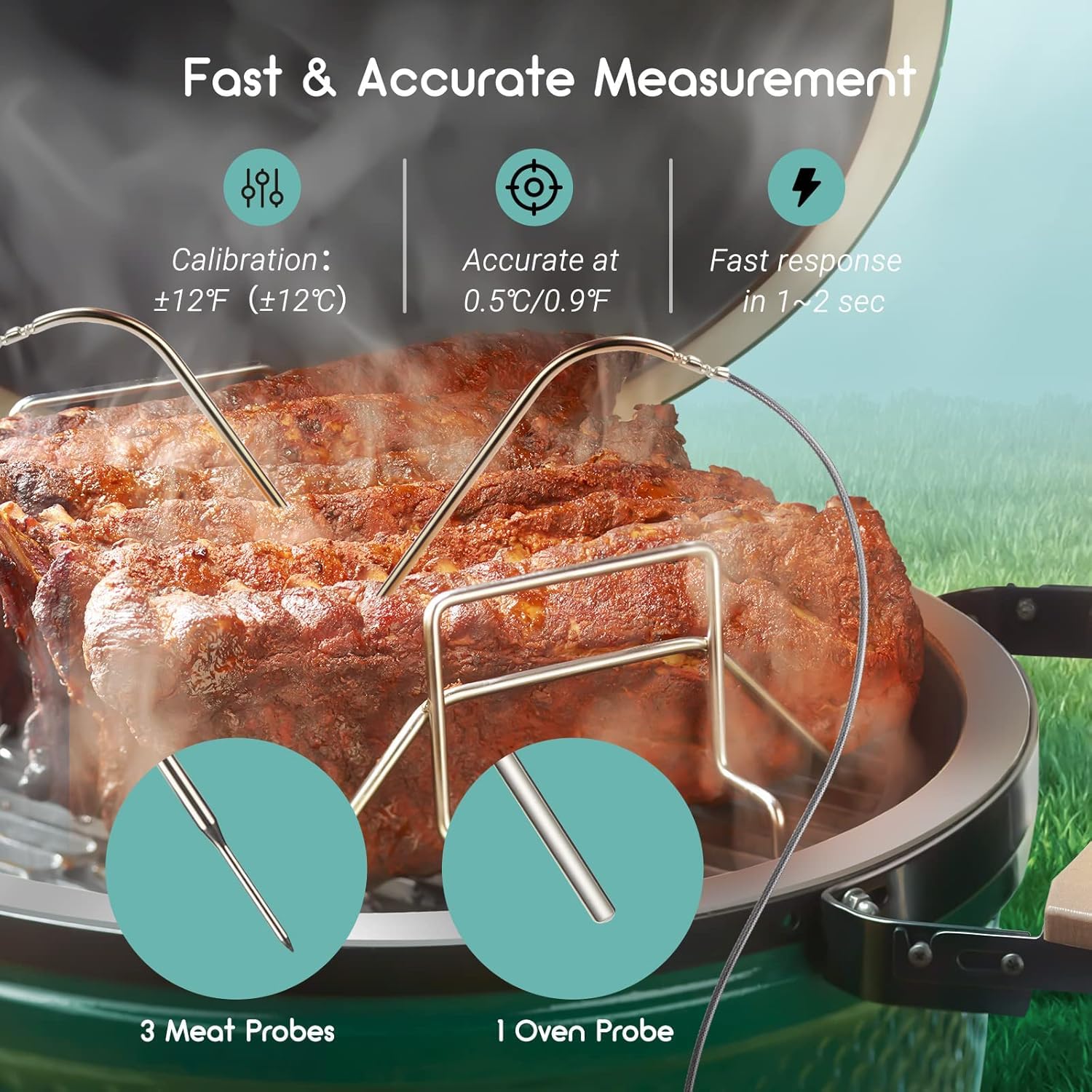 Inkbird kit controlador con 3 sondas de carne y 1 sonda de horno para monitoreo.