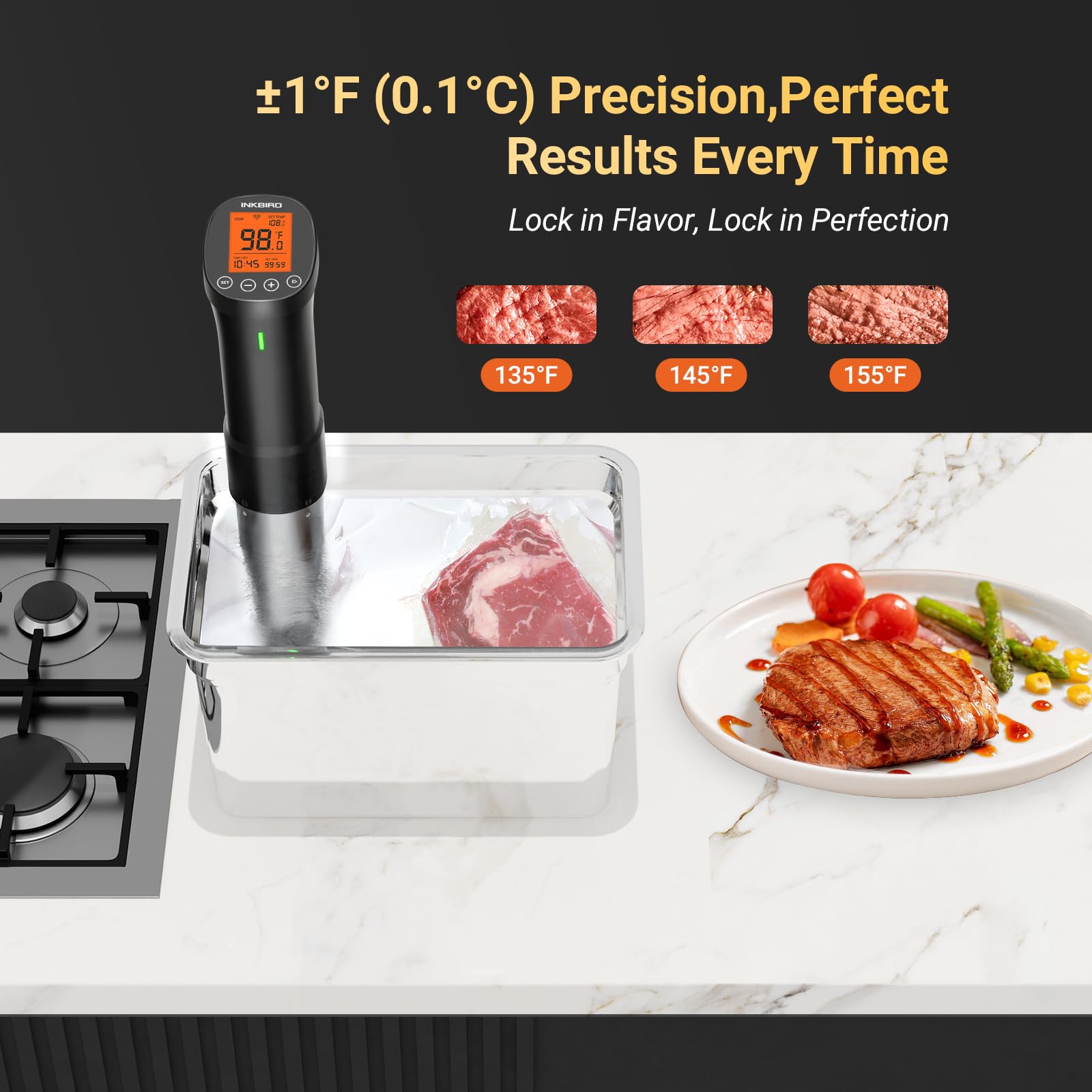 Inkbird Sous Vide: alarma de seguridad y nivel de agua para cocción consciente.