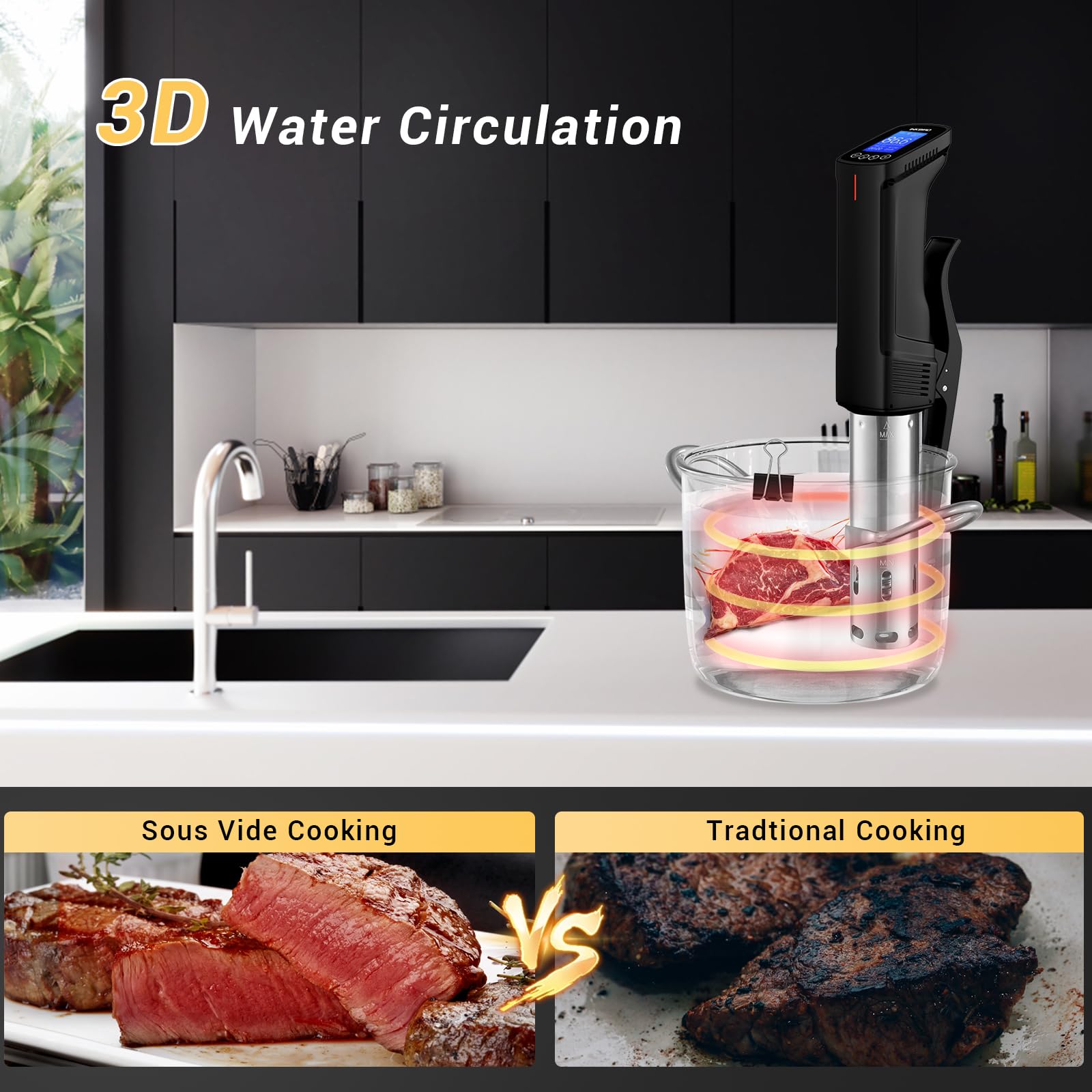 Inkbird Sous Vide Cooker conexión WiFi estable, supervisión remota eficiente.