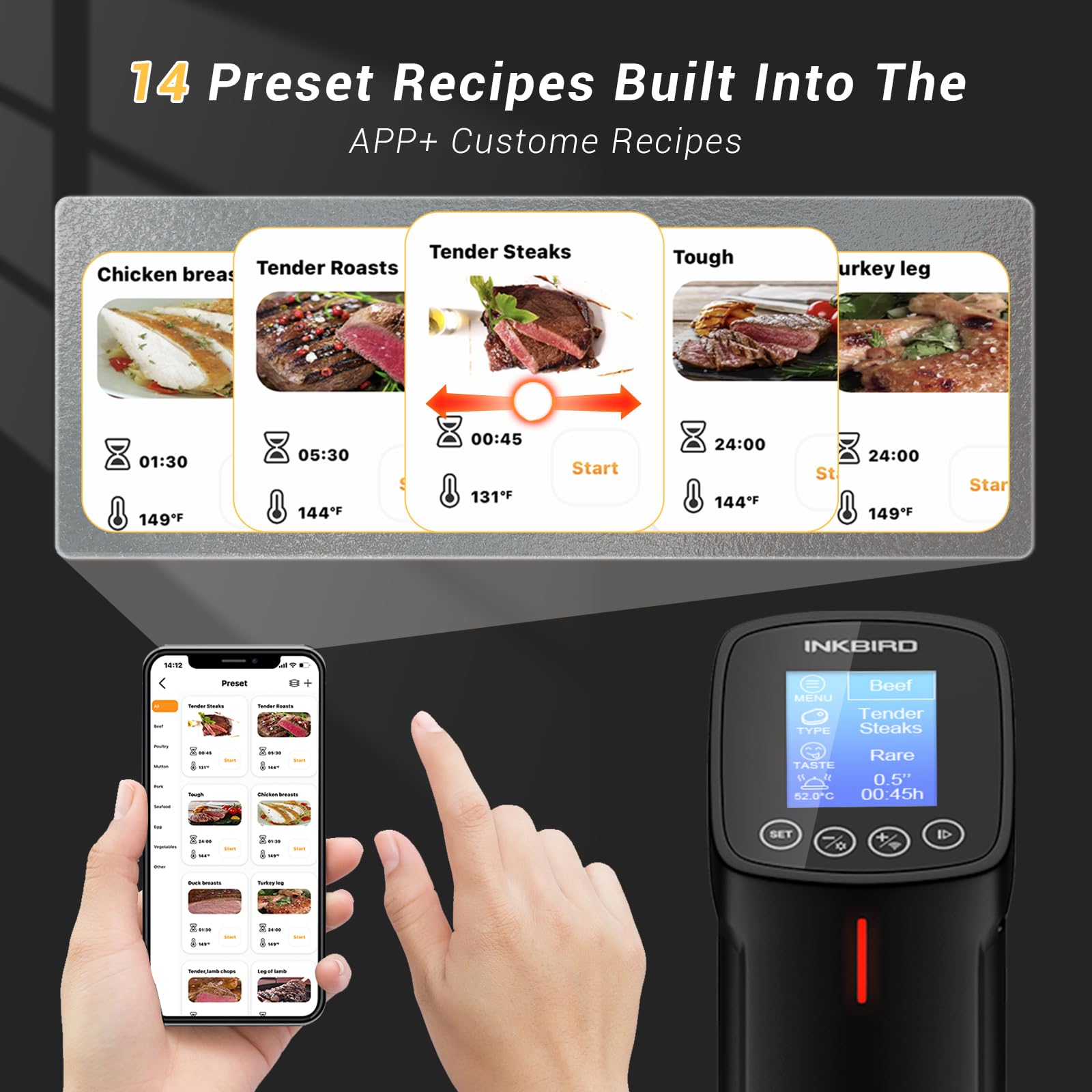 Inkbird Sous Vide Cooker interfaz-app, cocción remota para mayor comodidad.