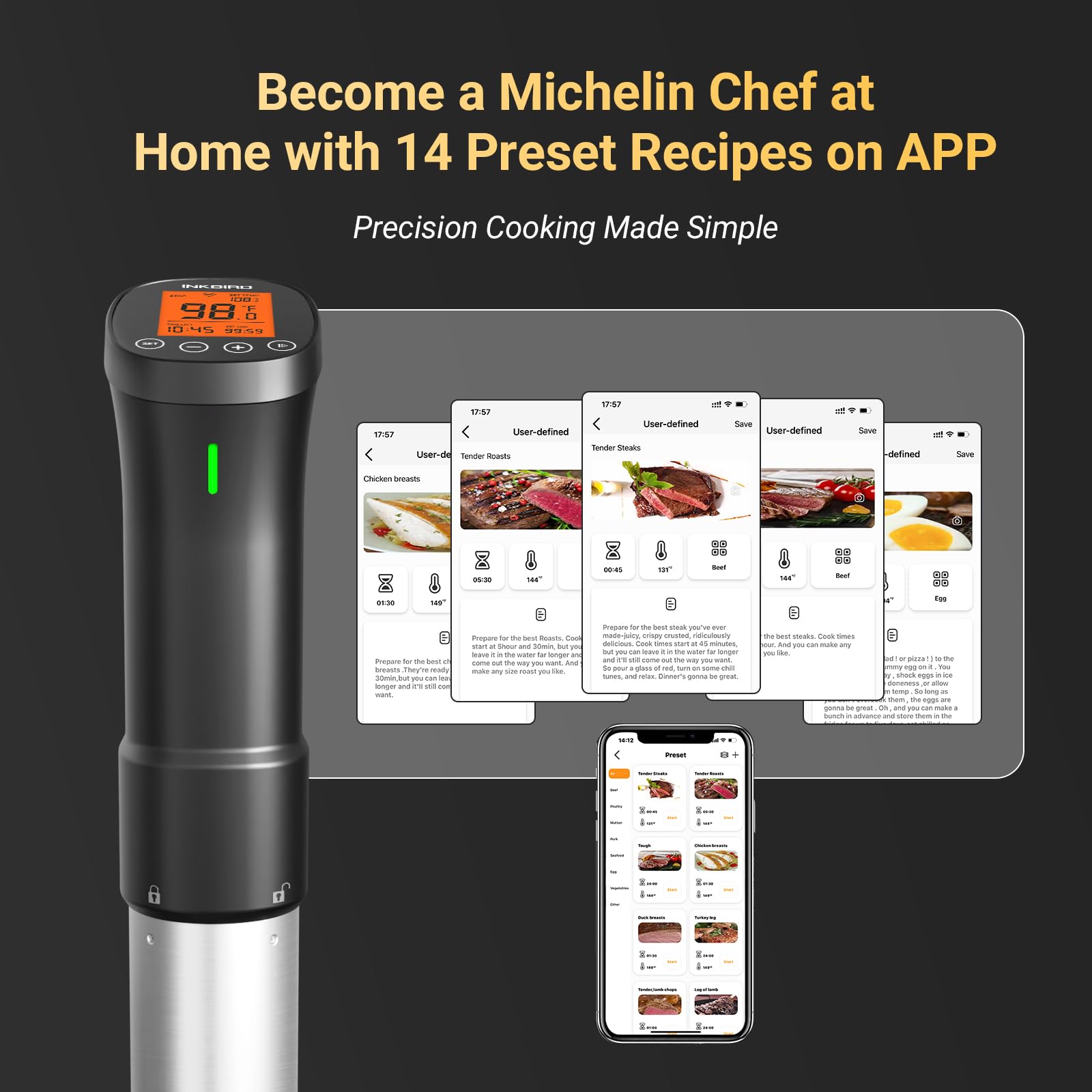 Inkbird Sous Vide: temporizador de 100 horas para cocinar a tu ritmo.