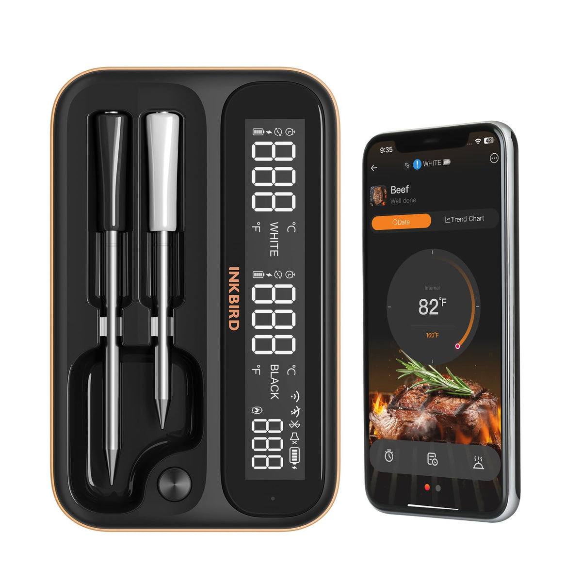 Termómetro Inkbird con wifi para control remoto fiable durante la cocción.