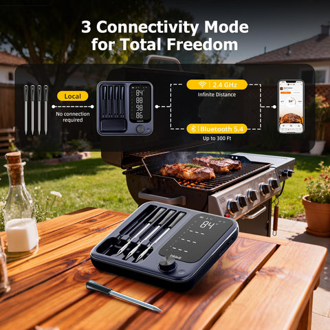InkGrill 4 sondas marcadas para controlar 4 carnes simultaneamente