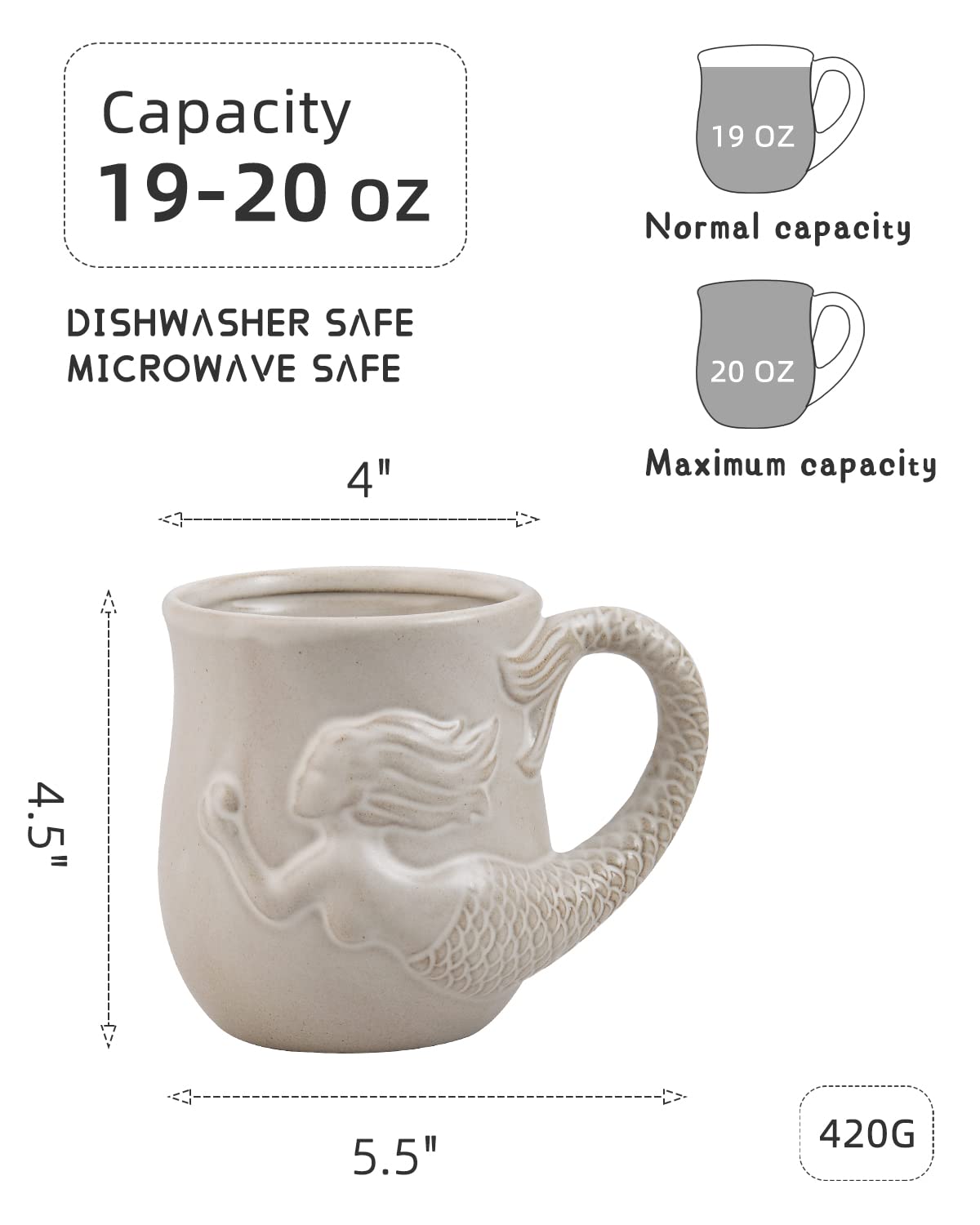 Taza INKRICH cerámica grande 590ml, perfecta para bebidas abundantes.
