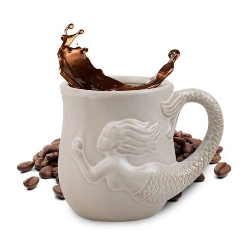 Taza INKRICH sirena 3D frontal, ideal para disfrutar café matutino con toque marina.