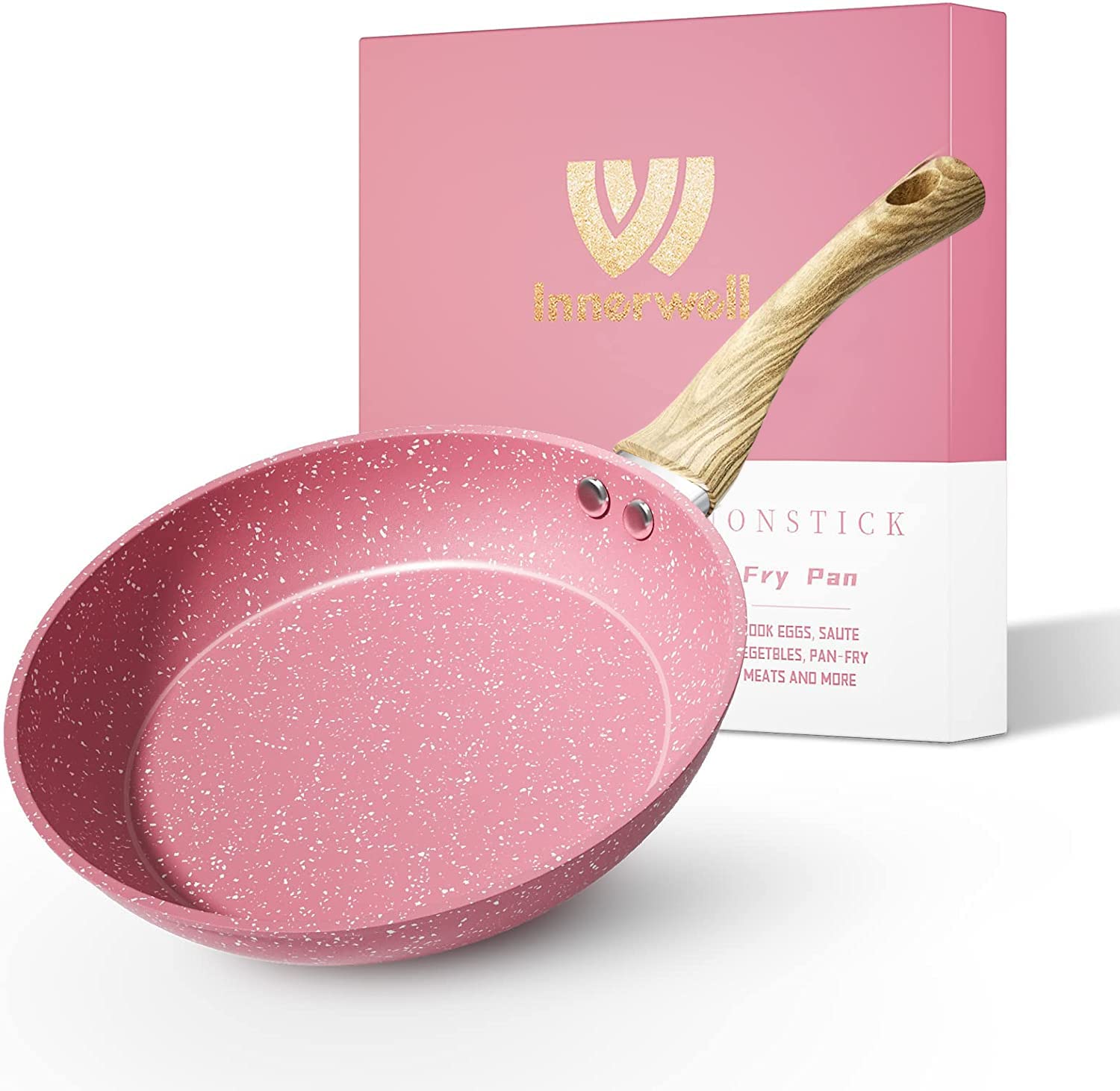 Innerwell sartén 8 pulgadas rosa antiadherente para cocción suave.