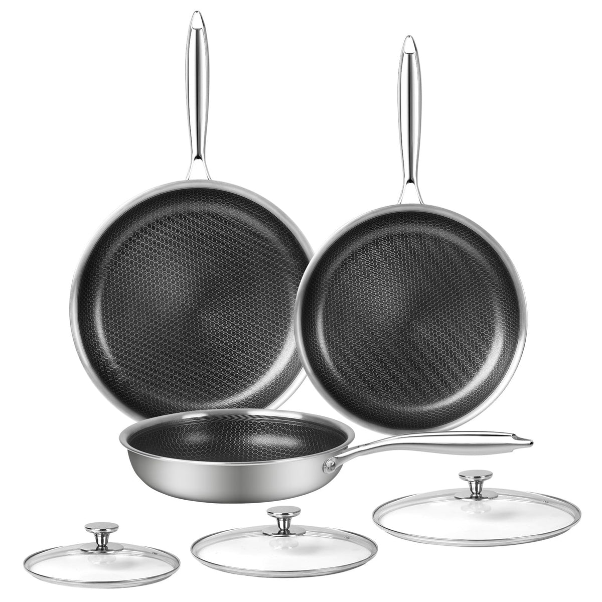 Innerwell juego sartenes acero inoxidable con tapas, cocción segura en casa