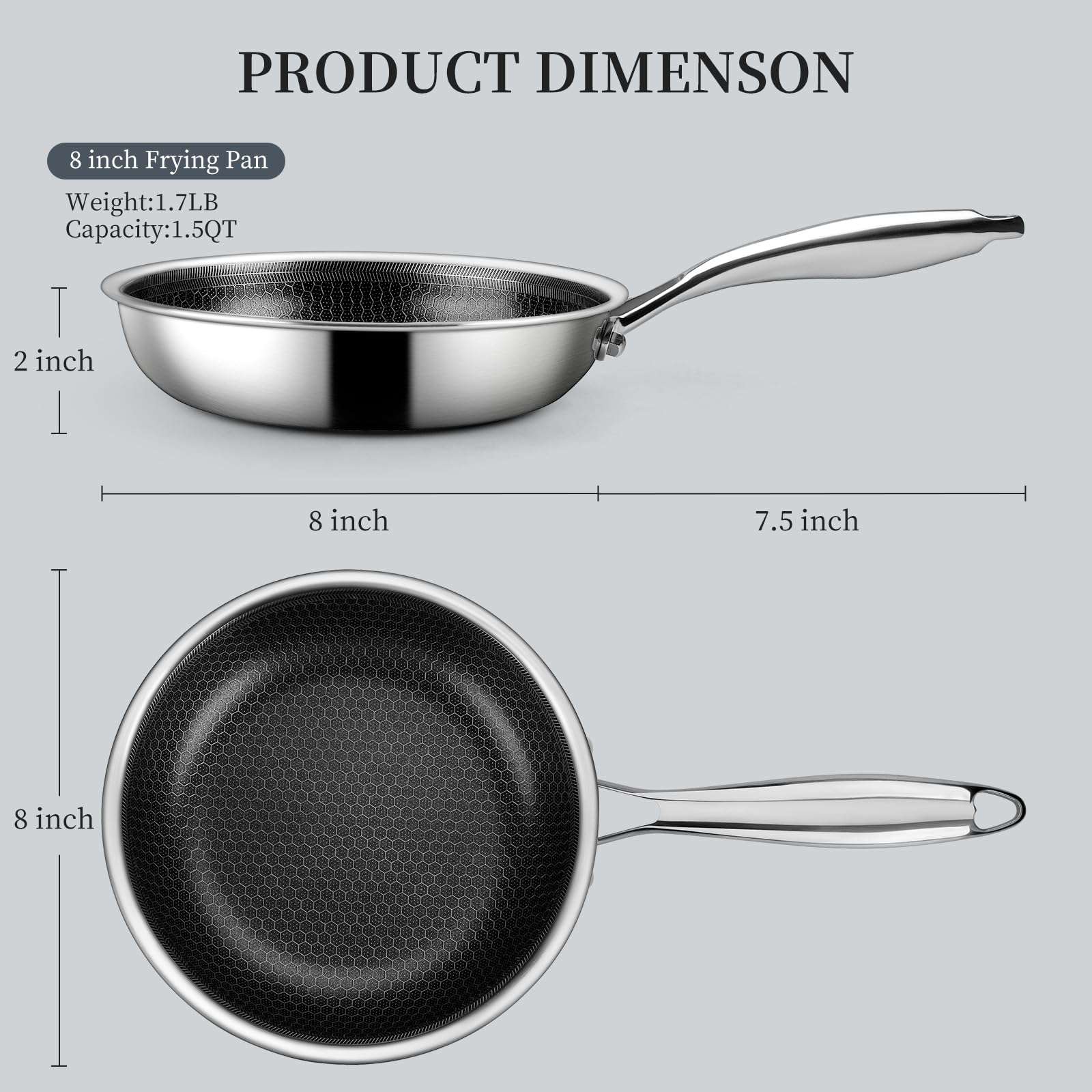 Innerwell sartén 8 pulgadas diseño antiadherente de colmena facilita freír sin pegar.