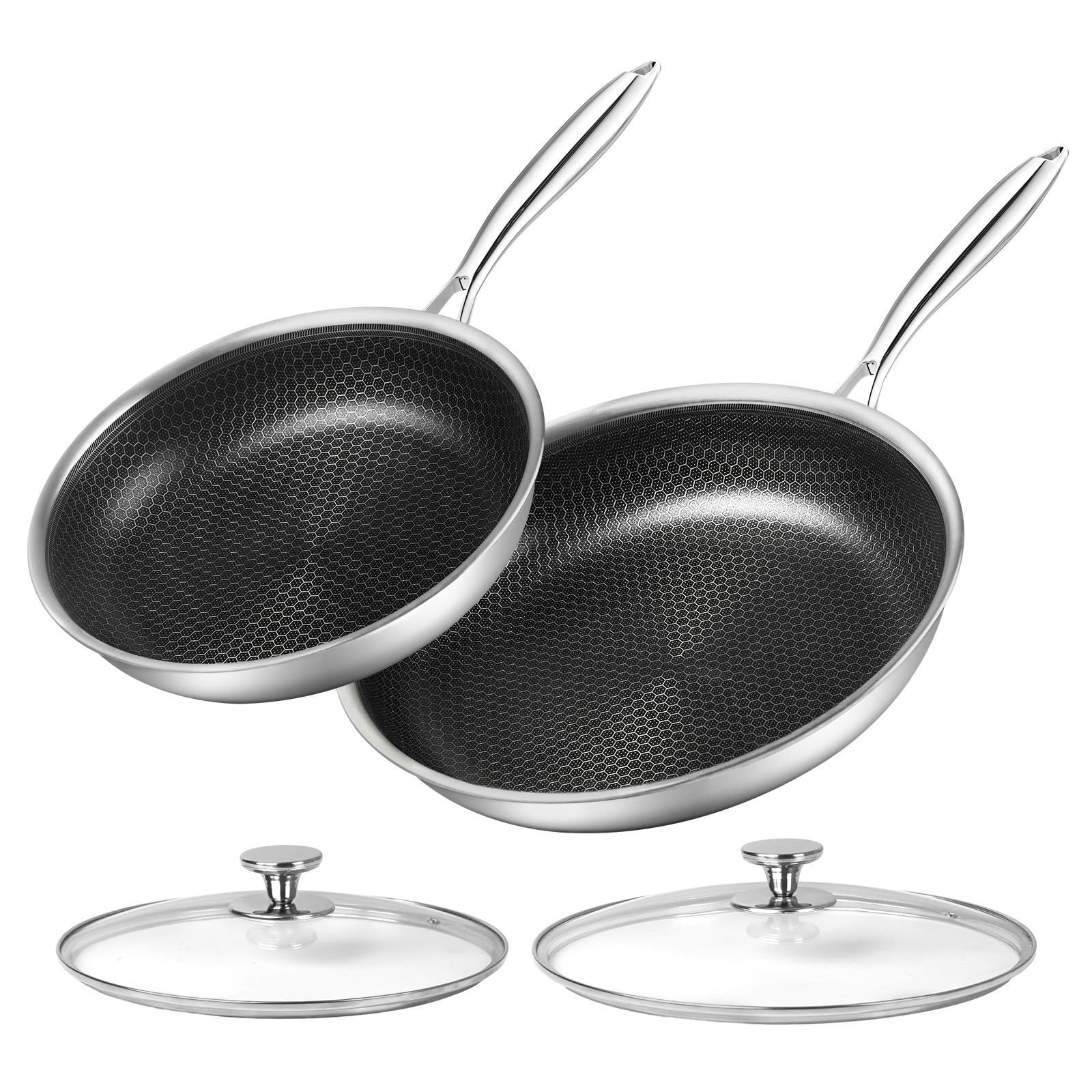 Innerwell sartén inoxidable de 10 pulgadas con tapa y mango frío para uso diario seguro.