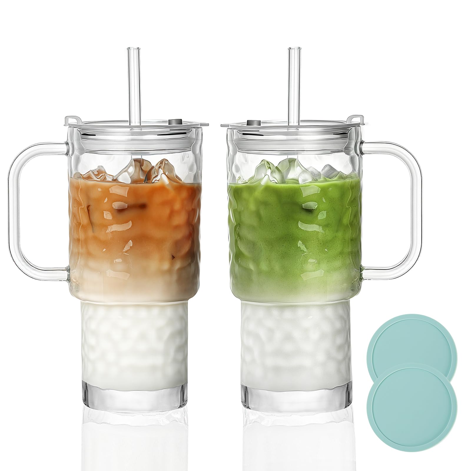 Vaso INNGOSAE de vidrio con manija y tapa 17oz para llevar bebidas