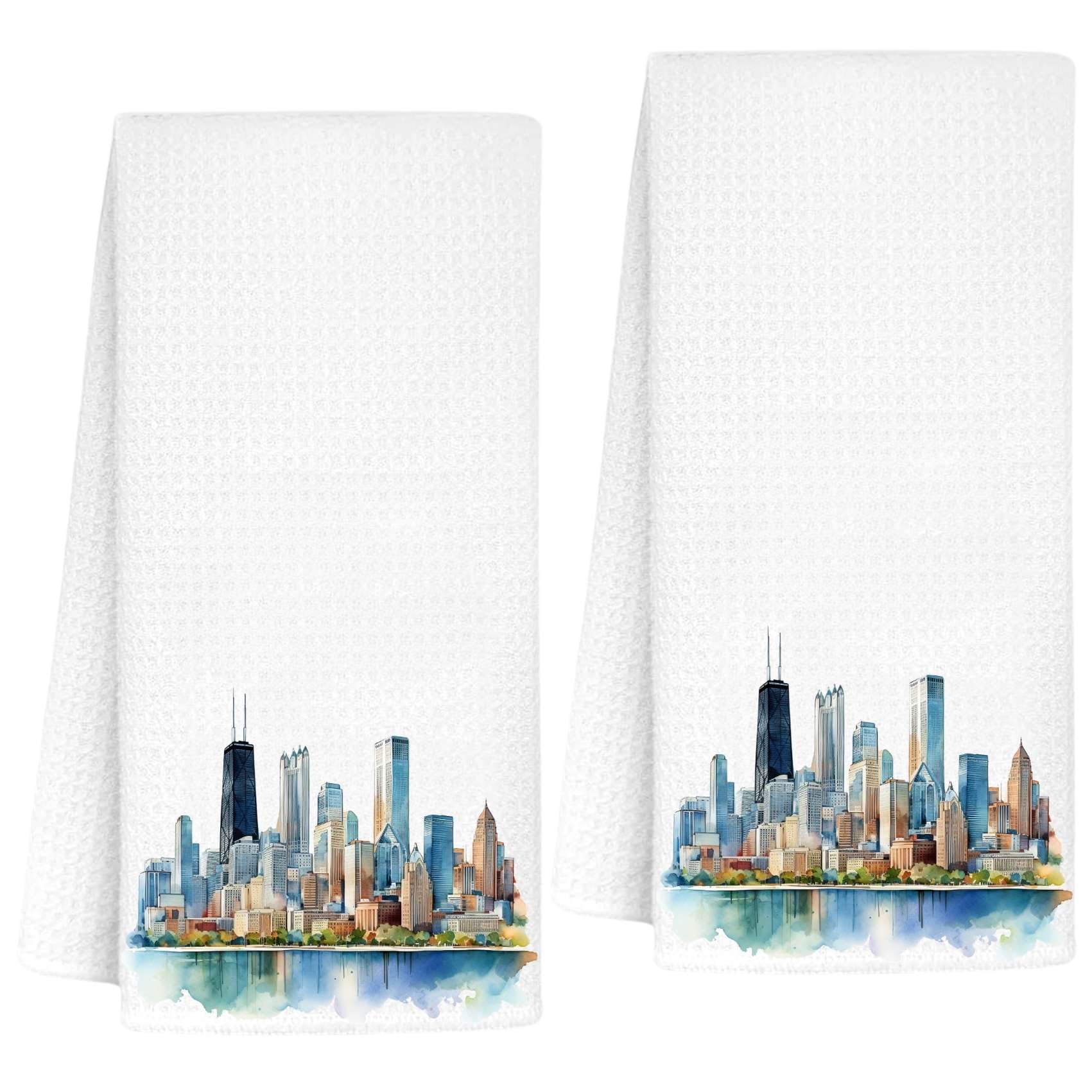 Toalla de cocina InnoBeta con horizonte de Chicago, ideal para secar platos.