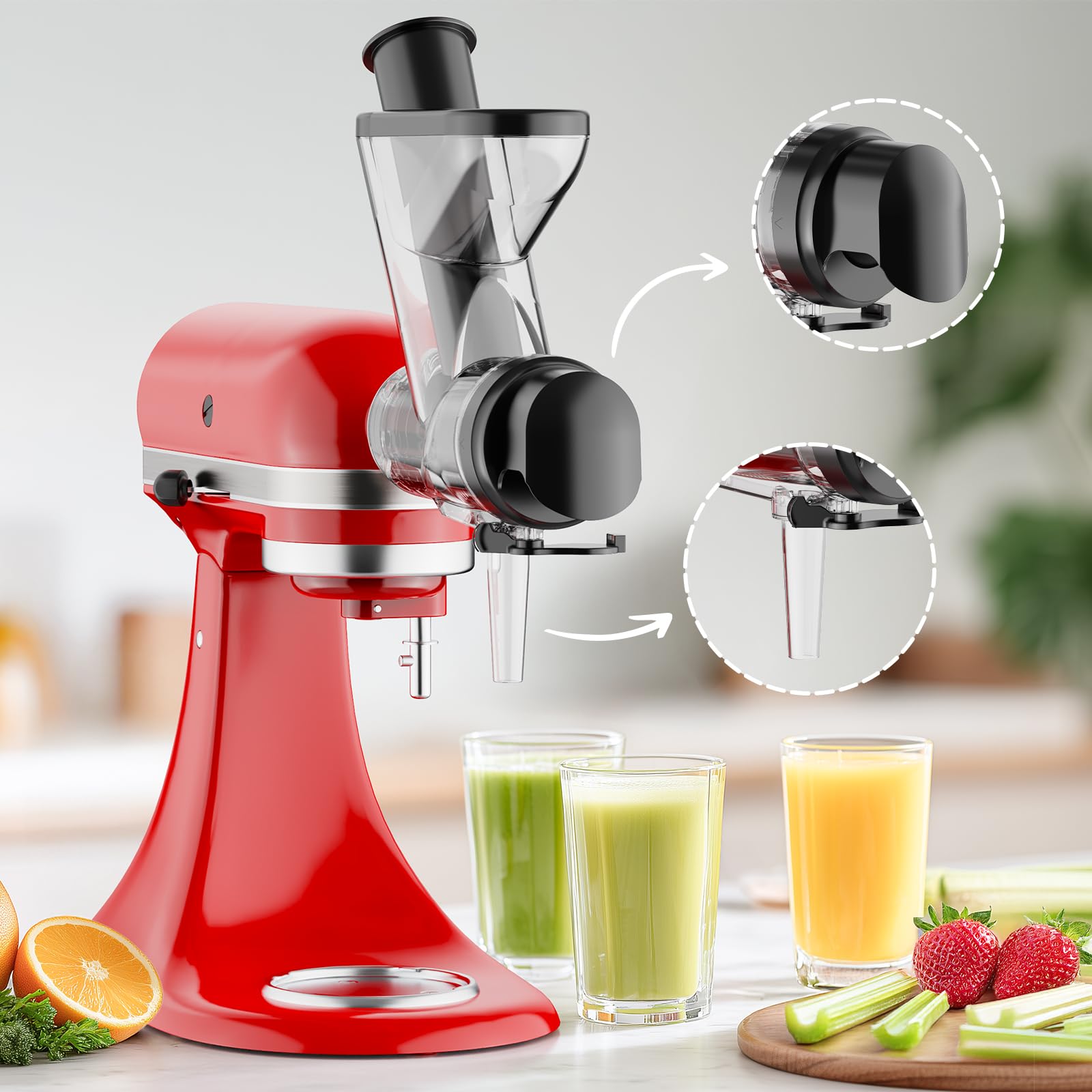 InnoMoon exprimidor frío para KitchenAid, entrada amplia para preparación rápida.